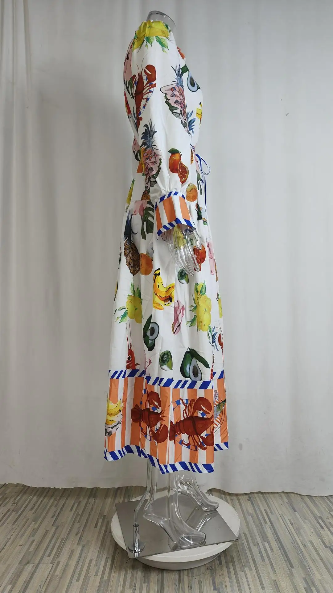 Feminino retro impresso a linha vestido longo elegante lanterna manga lapela camisa plissado vestidos de festa feminino primavera grande bainha vestido 15 S2dcb28b27d744785bac35d88abe226bd2