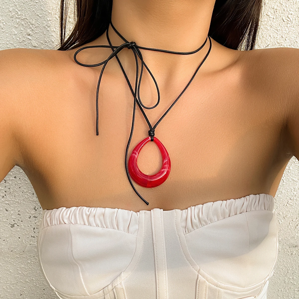 Bocar Irregular Geometry Pendant Necklace - Adjustable Rope Chain Statement Collar For Women - View #3