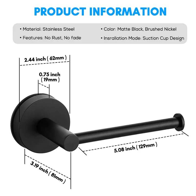 Stainless Steel Toilet Roll Paper Holder Punch-Free Towel Rack Wall Mount Toilet Tissue Paper Roll Storage Bathroom Accessories