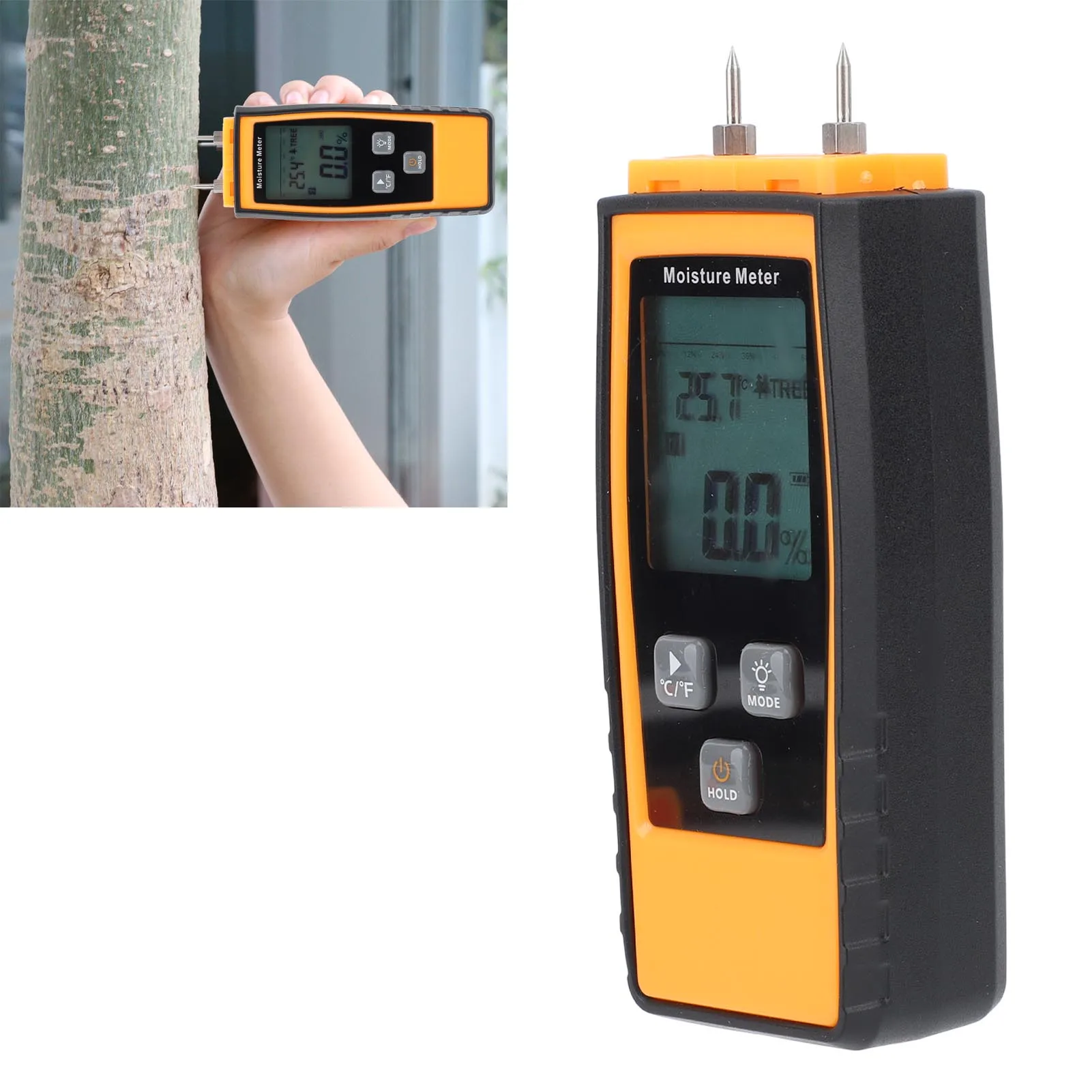 

Wood Moisture Meter High Accuracy Lightweight Pin Type Humidity Tester Stainless Steel Pins Easy To Read for Building Material