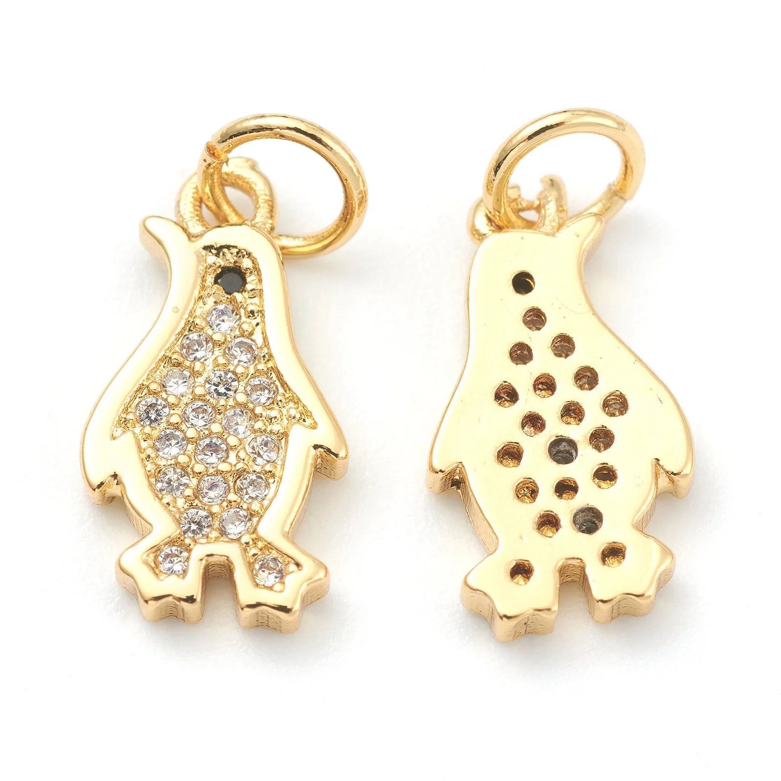 Pandahall 10pcs Mixed Color Penguin Brass Clear Cubic Zirconia Pendants Charms with Jump Ring For Necklace Jewelry Making Gift 3