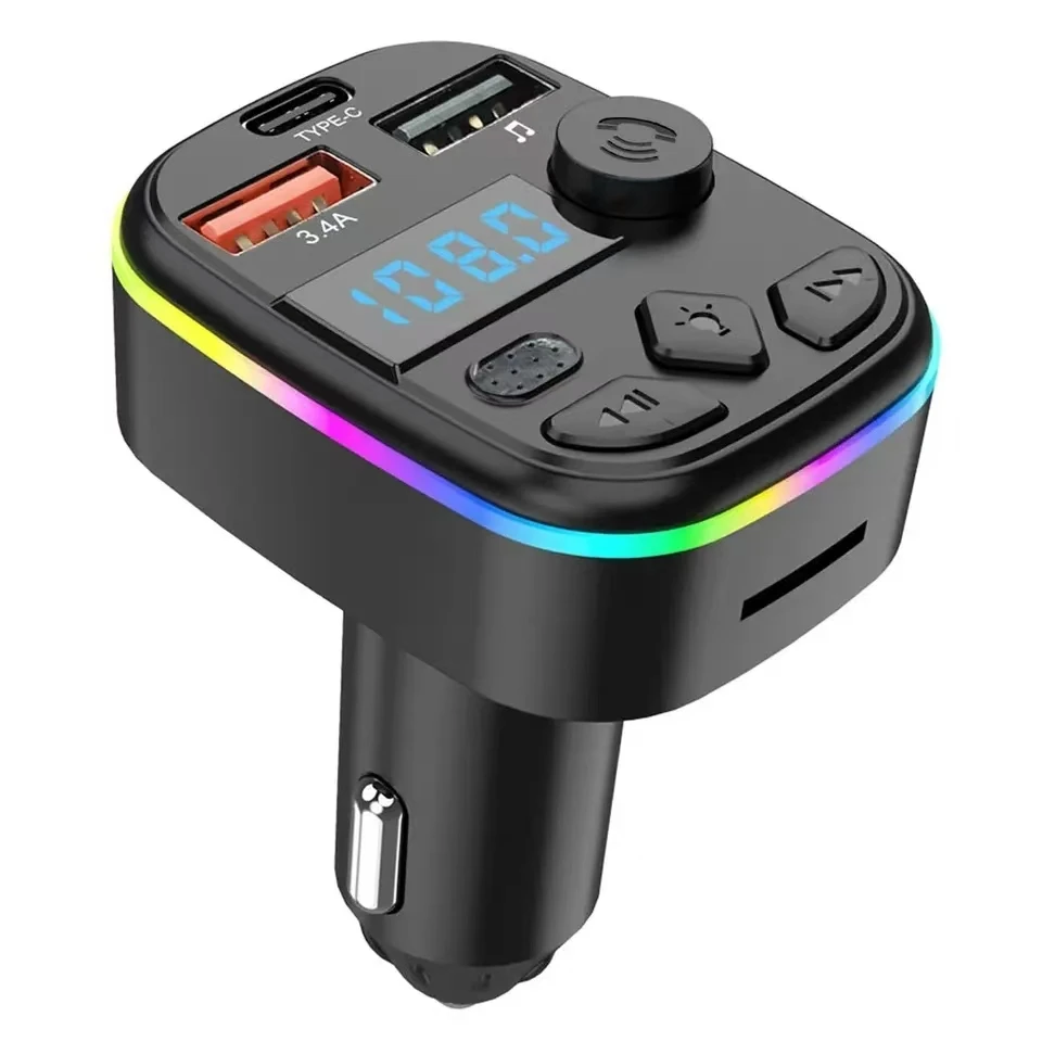 Car Charger FM Transmitter Support TF Card U Disk Car MP3 Player Dual USB Type C Cell Phone Charging Hands Free Wireless Kit