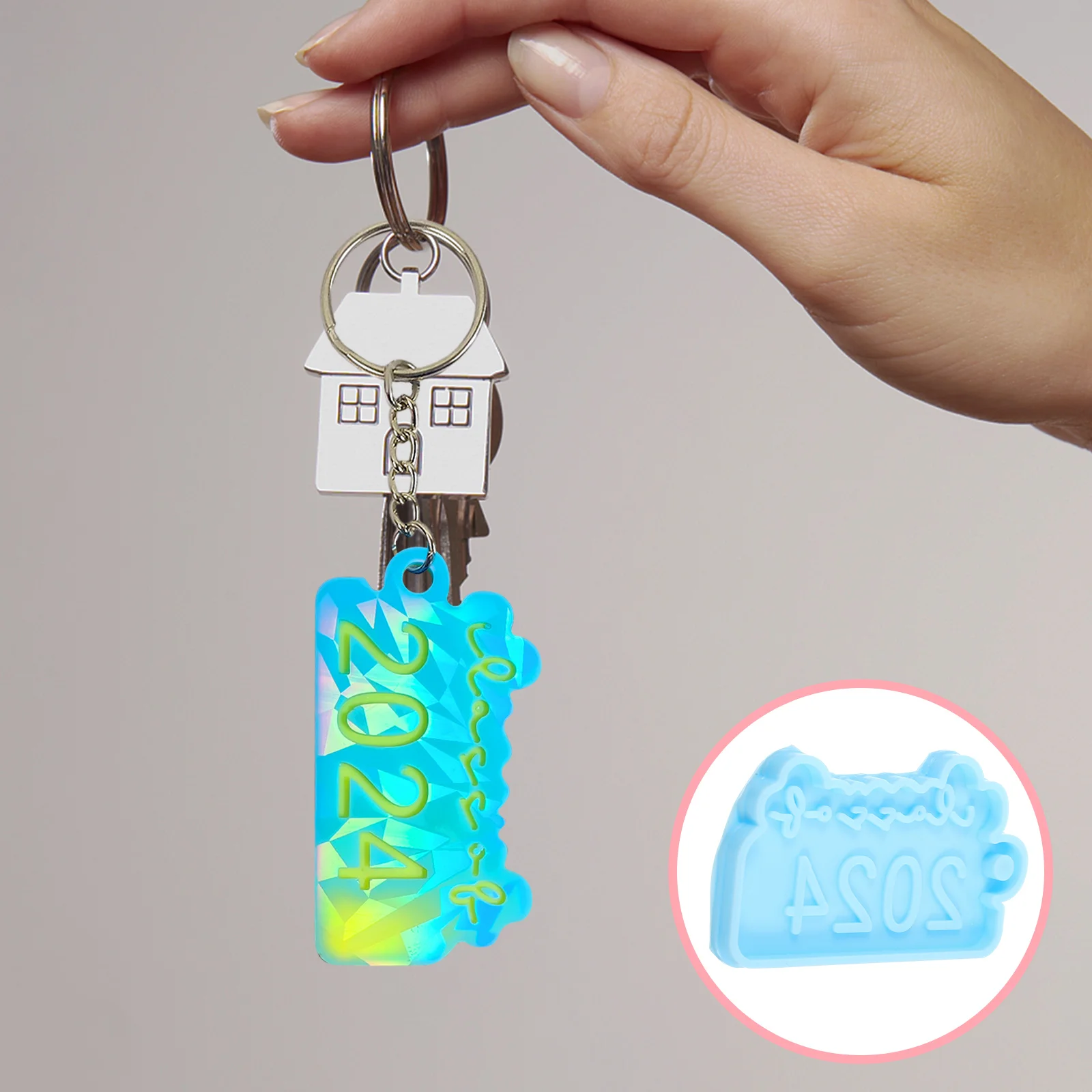 

Holographic Keychain Molds Epoxy DIY Supply Fob Portable Pendant Convenient Silica Gel Graduation Silicone