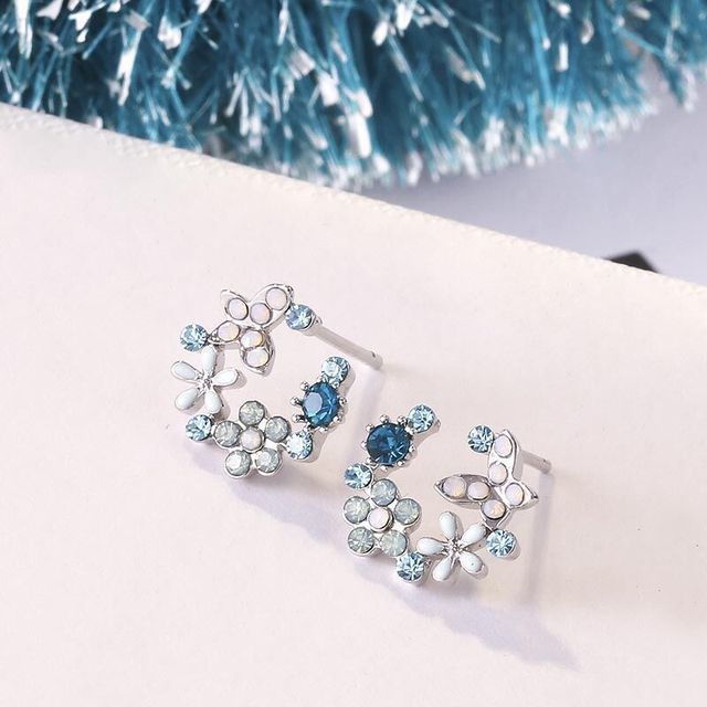 Elegant Cute Rhinestone Butterfly Stud Earrings For Women Girls Fashion Metal Chain Earring Wedding Party Jewelry Gifts