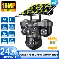 Caméra solaire extérieure à triple objectif PTZ 15MP 4G SIM, trois objectifs, trois écrans, surveillance par batterie, détection humanoïde IA, suivi automatique, étanche IP66, vision nocturne, caméras de sécurité vidéo 1