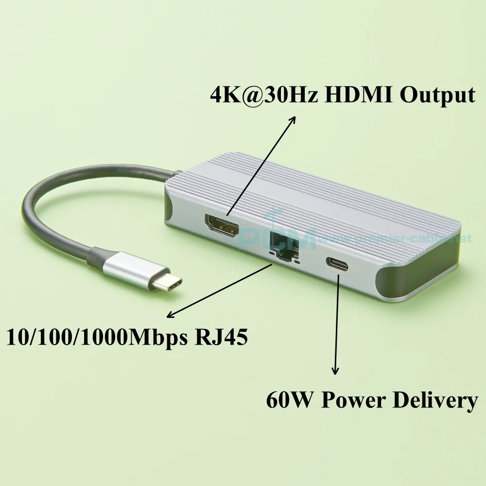 USB Type-C 6-Port Mini Docking Station, USB-C to 4K@30Hz HDMI Adapter Hub with 60W Power Delivery, RJ45 Ethernet, 3 USB 3.0 Port