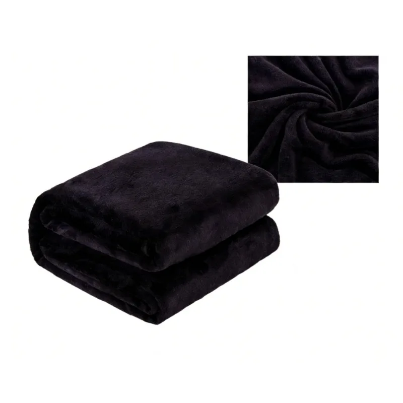 Manta de franela negra de 250GSM, forro polar de felpa suave, funda de cama cálida y acogedora para sofá, dormitorio, manta para todas las estaciones, tamaño Queen y King