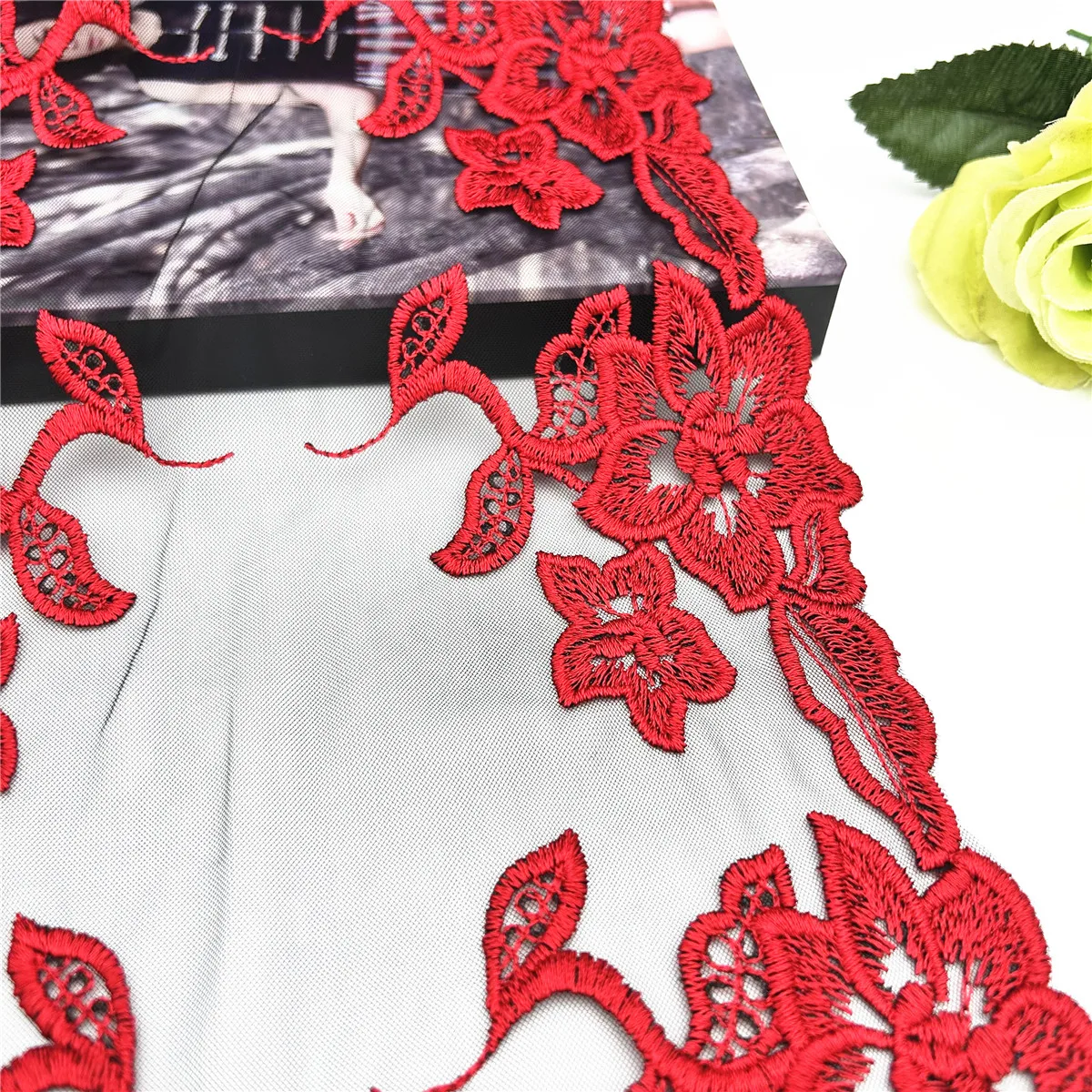 5y/lot Width7 7/8 inch (20cm) Red Embroidery Lace Trim Skirt Hem Clothes Sewing Material DIY Apparel Dress Wedding Fabric 2