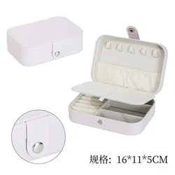 Compact Leather Travel Jewelry Organizer Box with Zipper and Button Closure (WHITE)