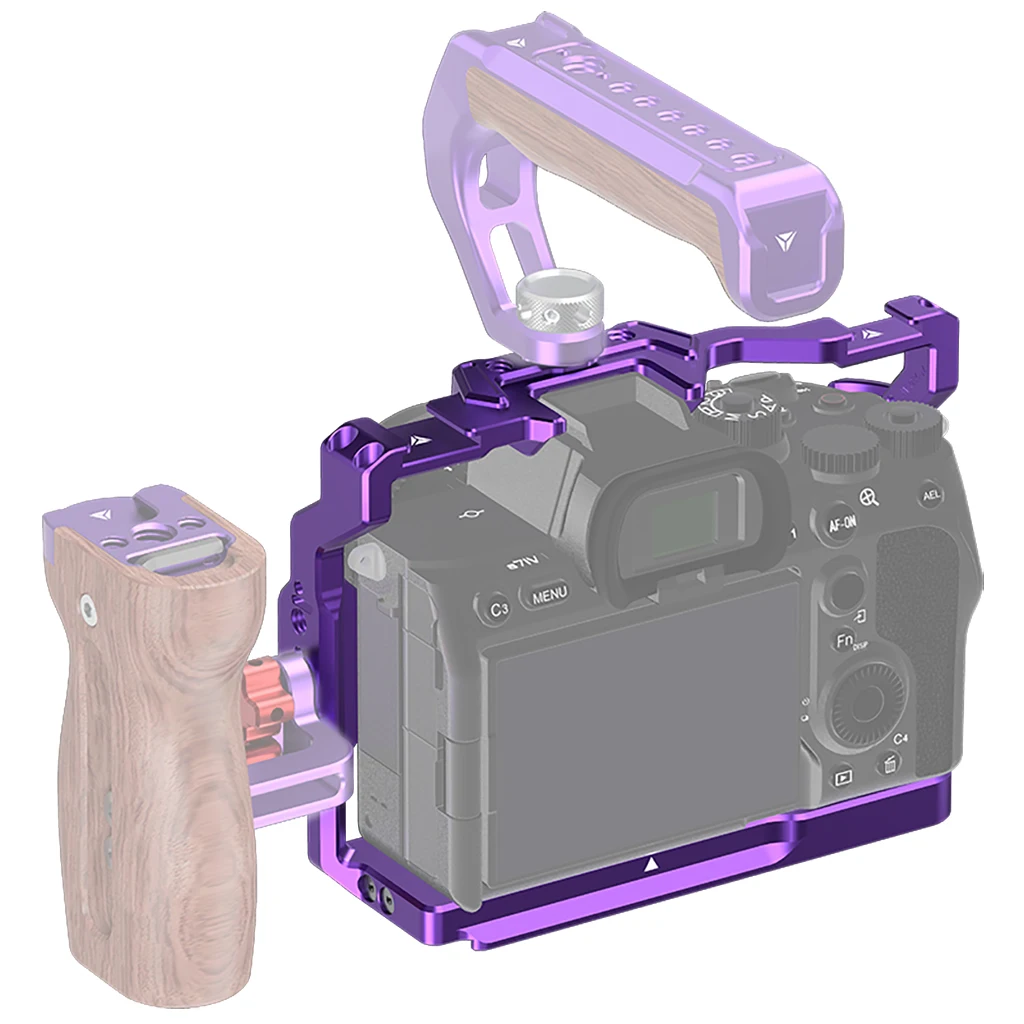 Metall-Kamerakäfig für Sony A7M5 A7M4 A7R5 DSLR-Kamera, Schutzrahmen mit Cold-Shoe-Halterung für Arca Swiss Stativ-Kugelkopf – Detail 37