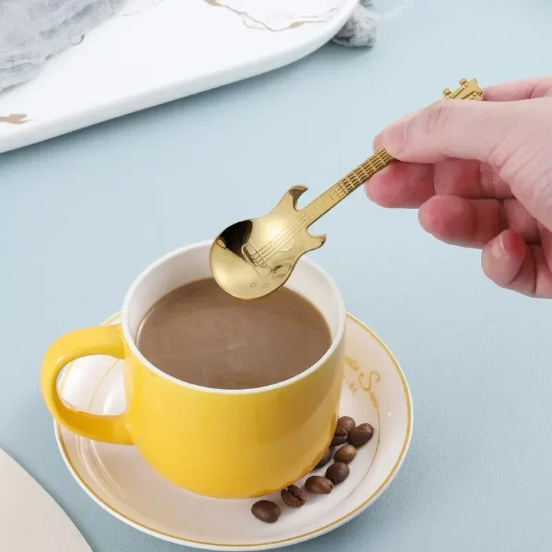 Stainless Steel Spoons 3pcs Stainless Steel Guitar Shaped Love Coffee Spoon Teaspoon Children Spoon Coffee Tea Use Kitchen