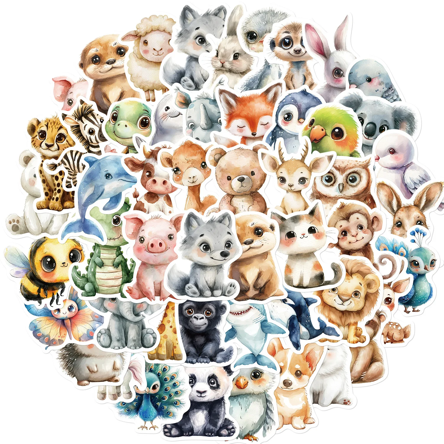 50PCS Cute Watercolor Animals Graffiti Stickers Cartoon DIY Skateboard Phone Case Laptop Waterproof Cool Sticker Decals Toy 2
