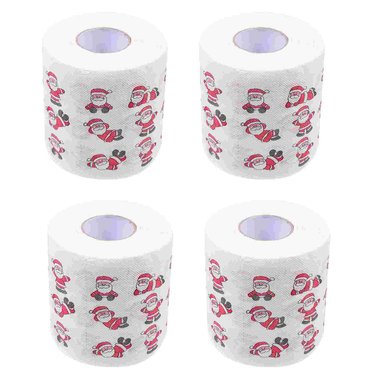 

4 Rolls Christmas Toilet Tissue Portable Bathroom Paper Towel Kitchen Towels Disposable Washcloths Reel