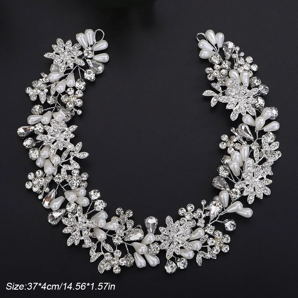Bridal Hair Accessories Silver Color Rhinestone Bridal Headband Handmade Pearl Party Headpiece Wedding Hair Accessories Women Tiaras Trendy Headdress hair accessories bridal hair accessories