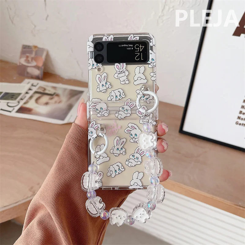 Korean Cute Bear Case for Samsung Z Flip 3 Protective Shell Galaxy Z Flip 1  2 Creative Folding Back Cover with Chain Sleeve