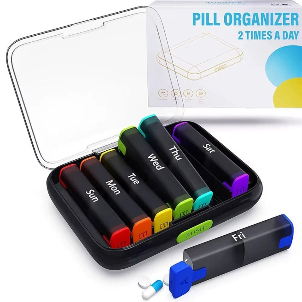 Dual-Compartment Weekly Pill Organizer with Moisture-Proof Design – Portable Supplement and Vitamin Storage Solution