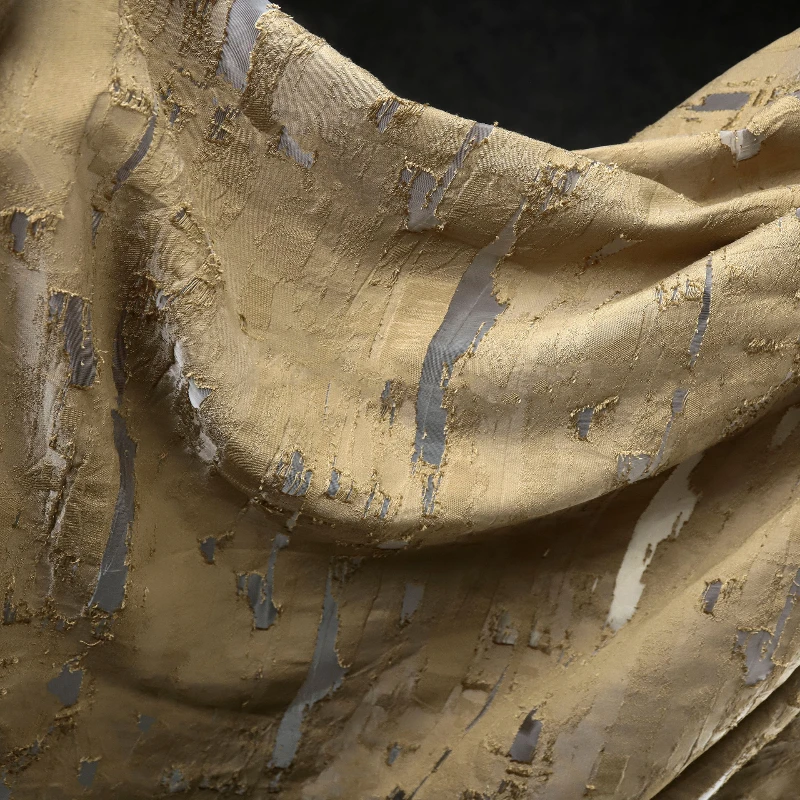 Brown Coffee Irregular Hollow Transparent Jacquard Distressed Texture Fabric