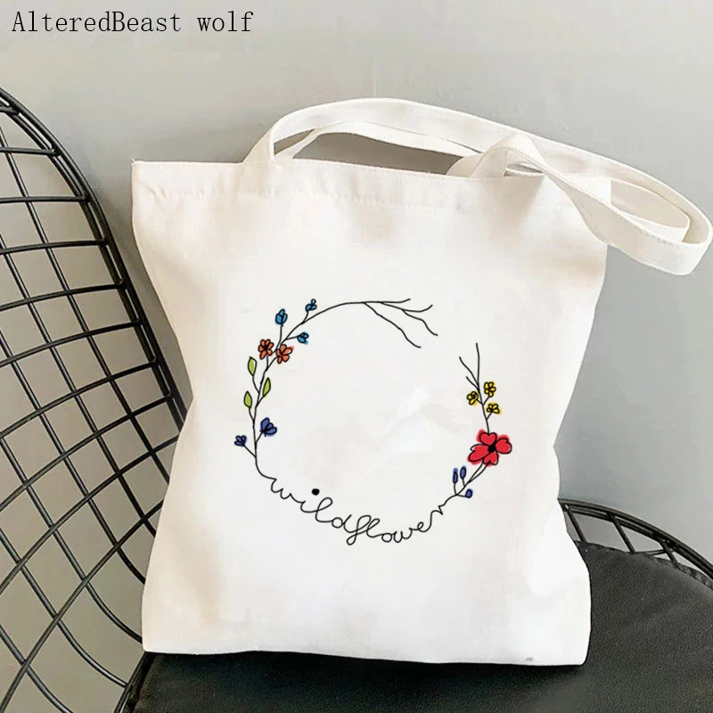 Women Shopper bag Wildflower floral Kawaii Bag Harajuku Shopping Canvas Shopper Bag girl handbag Tote Shoulder Lady Bag