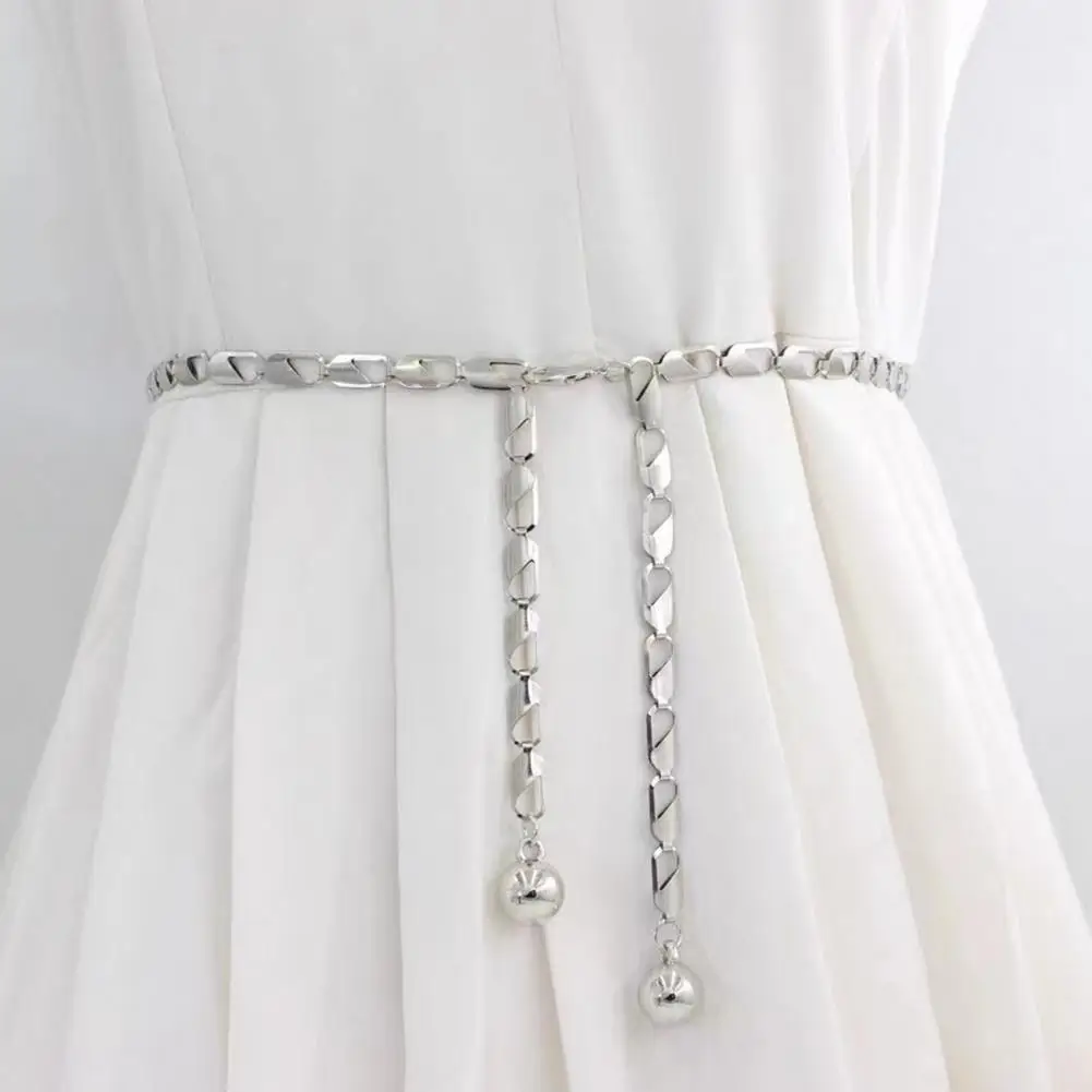 Adjustable metal belt for women, geometric chain, thin waist belt, body decoration, summer