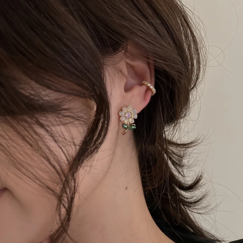 925 Sterling Silver Full Zirconium Ear Bone Clip Earrings for Women Simple No Ear Hole Small Buckle Plated 14k Gold Jewelry