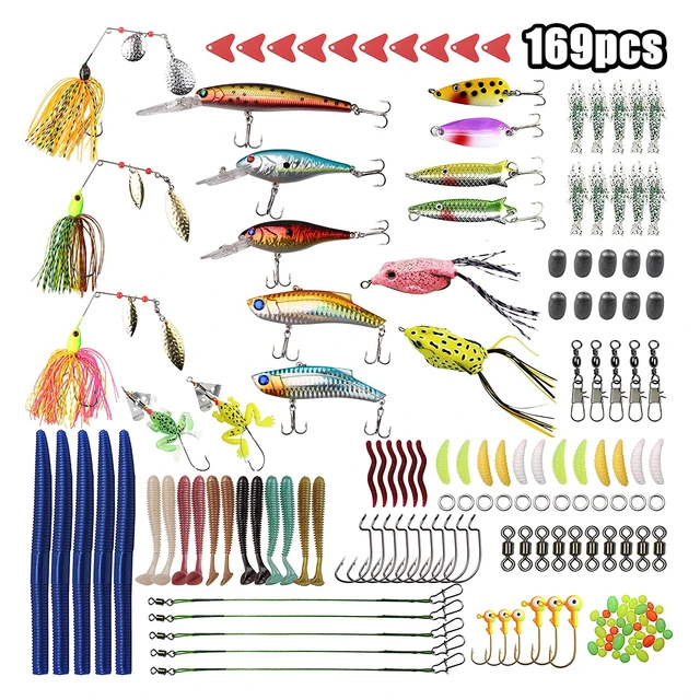 169pcs Saltwater Freshwater Fishing Tackle Kit Bass Fishing Lure Set  Including Topwater Lures, Jig Fishing Spoons - AliExpress