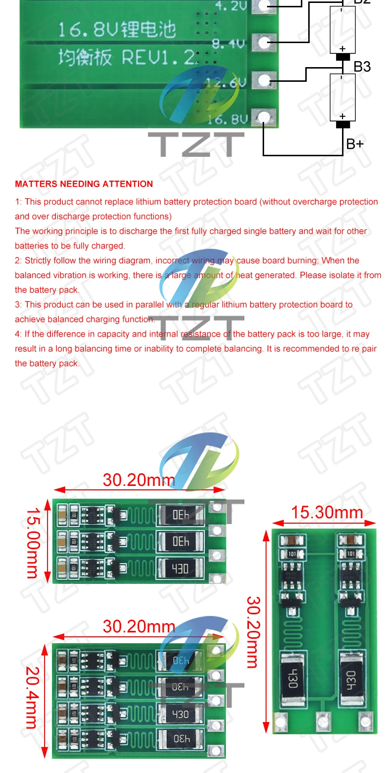 TZT 1/3 Stück 2S 3S 4S Balancer 8.4V 12.6V 16.8V 18650 Polymer Li-Ion Lithium-Akku Balancer BMS 100mA Ausgleichsstrom – Detail 3