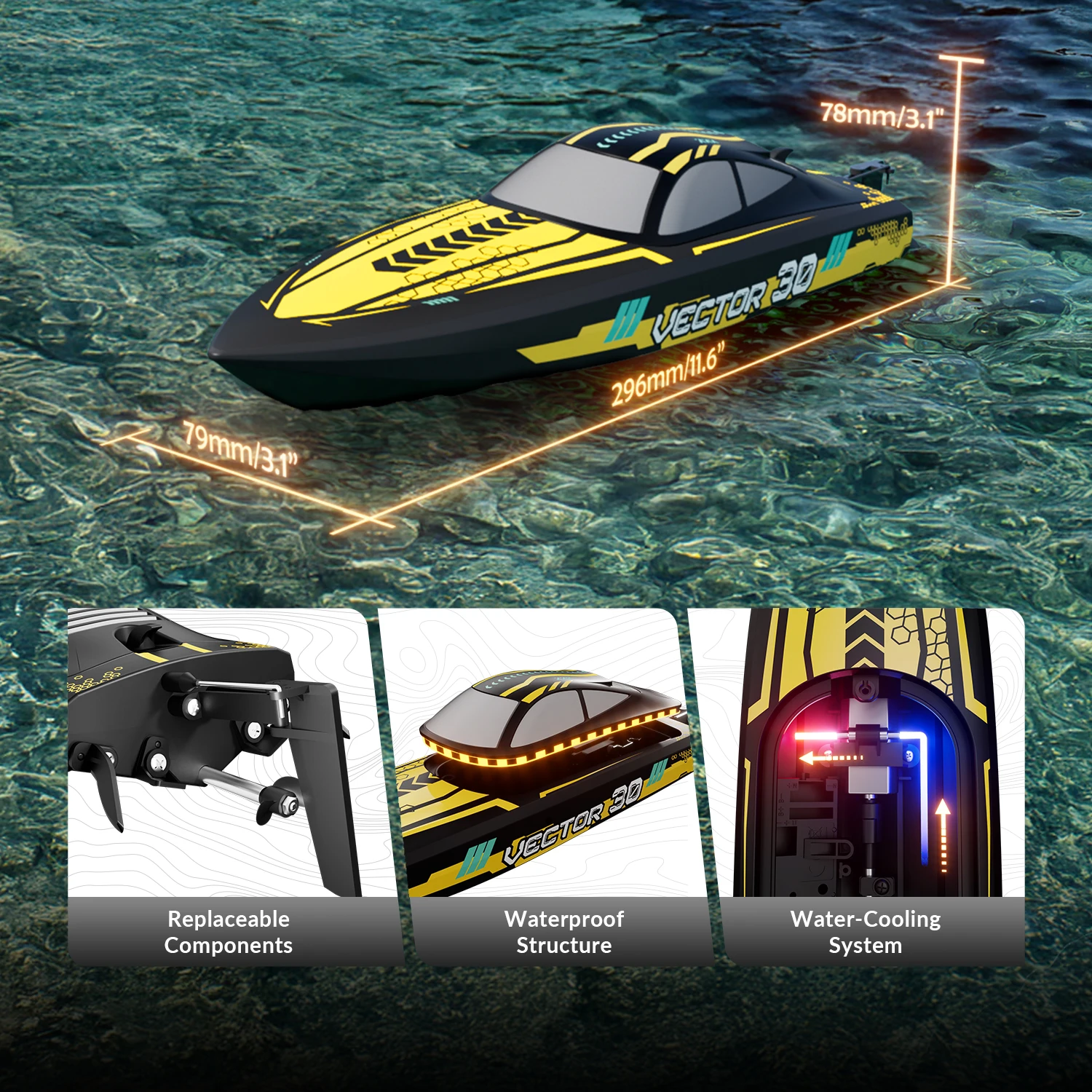Bateau RC 2.4GHz étanche 300mm - Modèle de course télécommandé