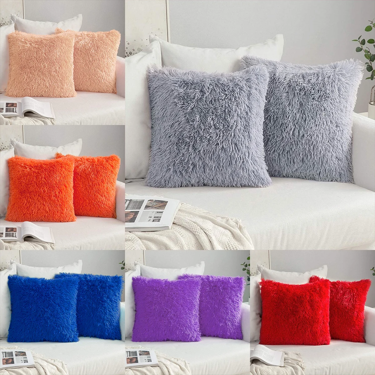 

New Fluffy Fur Decorative Throw Pillow Cover Luxury Crystal Plush Velvet Soft Cushion Cover Solid Dyed Sofa Car Bed Pillowcases