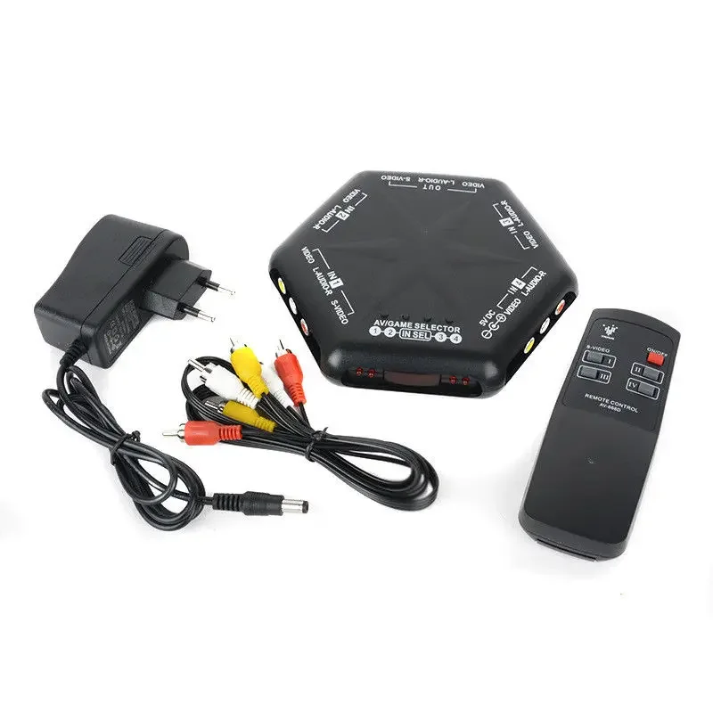 

New New 4 in 1 out S-Video Video Audio Switch 4 Port Video Game RCA AV Switch Box Selector Splitter with Remote for PC DVD