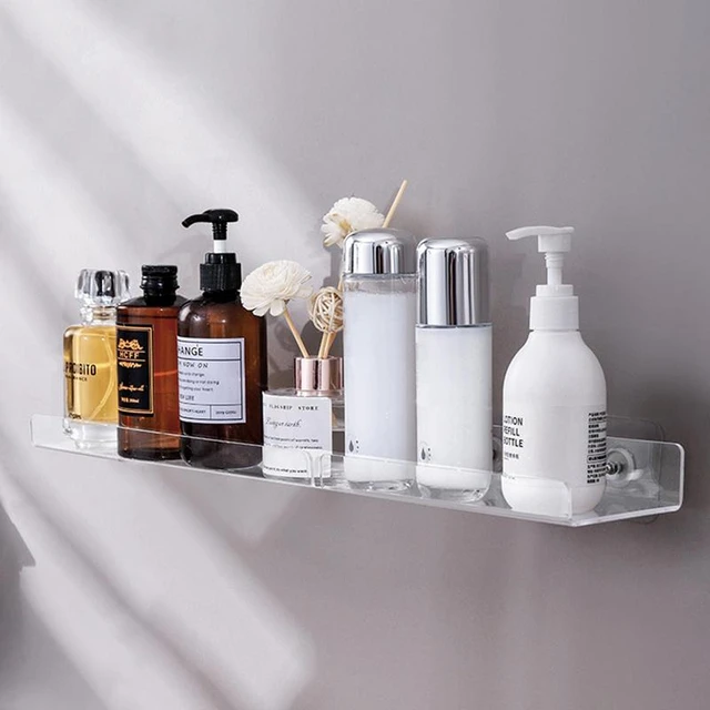 Acrylic Shelf Clear Wall Mounted Transparent Display Rack Stick Bathroom  Kitchen 