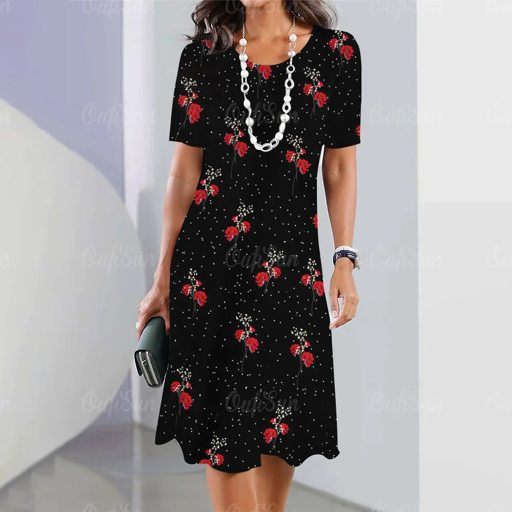 Abito Donna Estivo Floreale Bohémien | Manica Corta, Collo Alto, In Poliestere, Taglie S-XXL - Foto 9