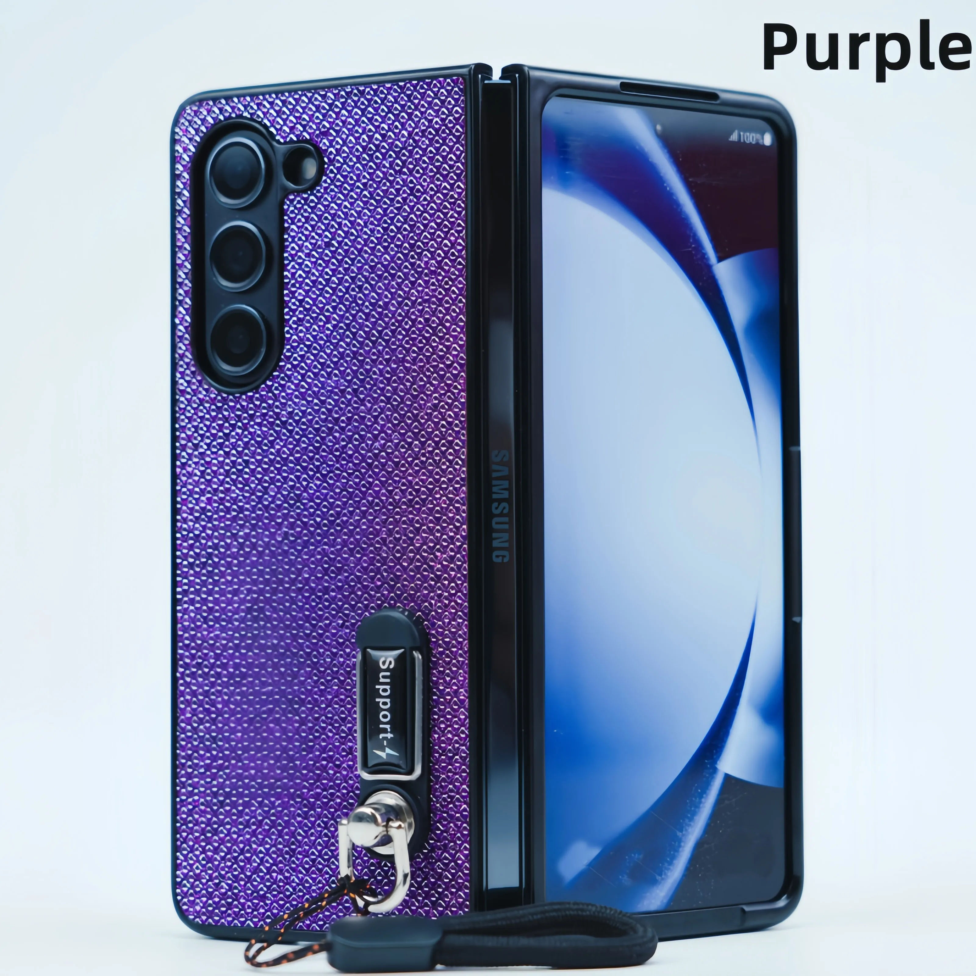 For Samsung Galaxy Fold 3 4 5 6 Luxury Wrist Hard Shell Plastic Shockproof Strap Bracket Phone Case Cover_voghion.com
