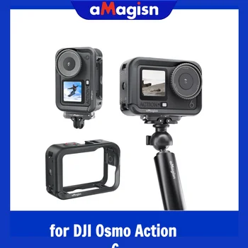Gabbia per Fotocamera aMagisn Action6 Ultra Leggera 35g con Pulsante Ergonomico e 1 Attacco Cold Shoe, Telaio Protettivo per Accessori DJI Osmo Action 6