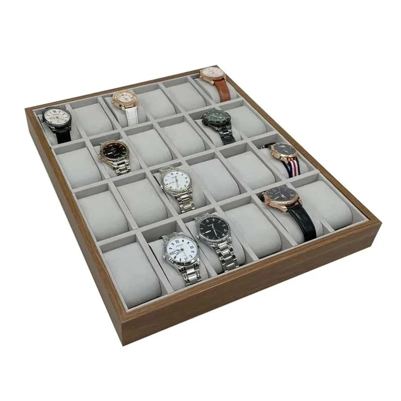 24 SlotsWalnut Grain Wood Watch Storage Display Boxes Wristwatch Organizer Display Tray Watch Holder with Pillows Gifts for Men