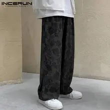 

INCERUN 2022 Fashion Casual Style Men's Wide Leg Pantalons Comfortable Printed Straight Long Pants Elastic Waist Trousers S-5XL