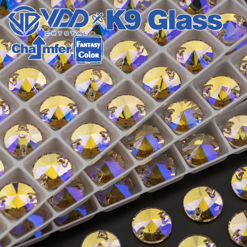VDD Rivoli 12 mm 40 Stück Paradise Shine Farbe Top Qualität K9 Glas zum Aufnähen Strass Nähen Kristall Flatback Kleidung Dekorationen