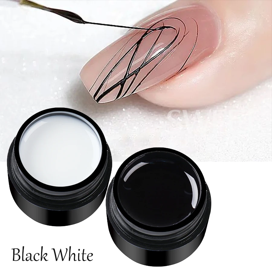 6pcs Black White Spider Nails Drawing Gel Creative Painting Wire Web Liner Semi Permanent UV Silk Varnish Manicure Polish Decor