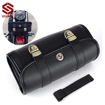 Borsa per attrezzi da moto Cruiser forcella a forma di barilotto manubrio borsa per forcella anteriore manubrio nero borsa per forcella anteriore borsa da sella per moto
