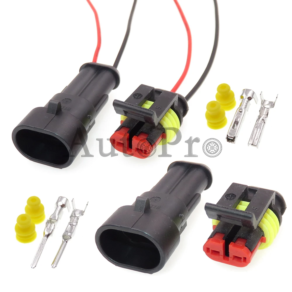 1 Set 2 Hole AC Assembly Car Waterproof Plastic Housing Electric Wire Connector 282080-2 282104-1 Auto Male Plug Female Socket