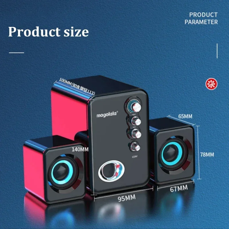 2.1 멀티미디어 데스크탑 스피커 시스템 USB 전원 3.5mm AUX 블루투스 오디오 박스 RGB 컬러 브리딩 라이트 중저음 스테레오 사운드