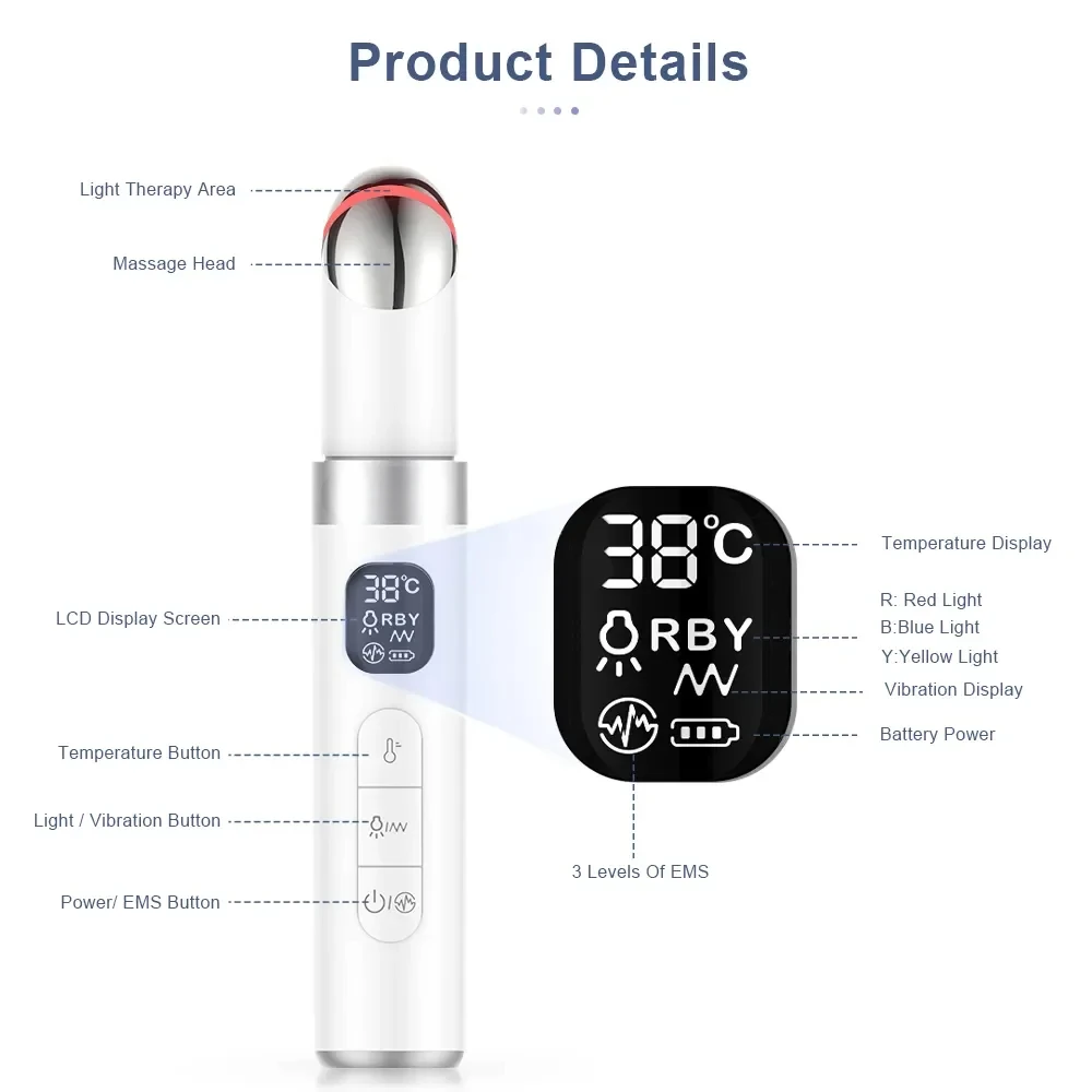 Eye Massager EMS Electric Eye Massager Eye Skin Lift Anti Age Wrinkle Skin Care Tool Vibration 45℃ Hot Massage Relax Eyes Photo Therapy