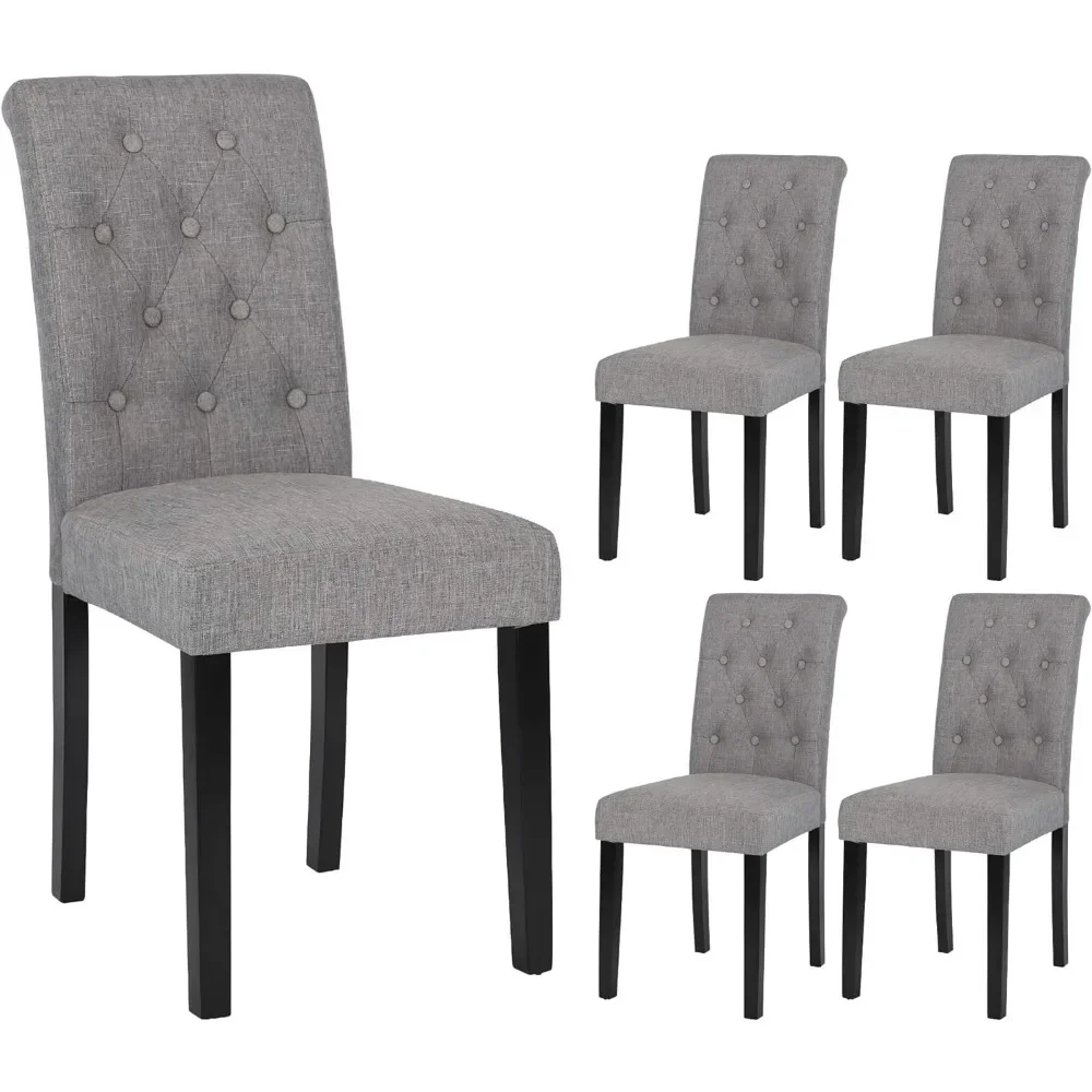 Café Furniture Sets, Button-Tufted Upholstered Fabric Dining Chairs with Solid Wood Legs, Set of 4 Gray Café Furniture Sets images - 6