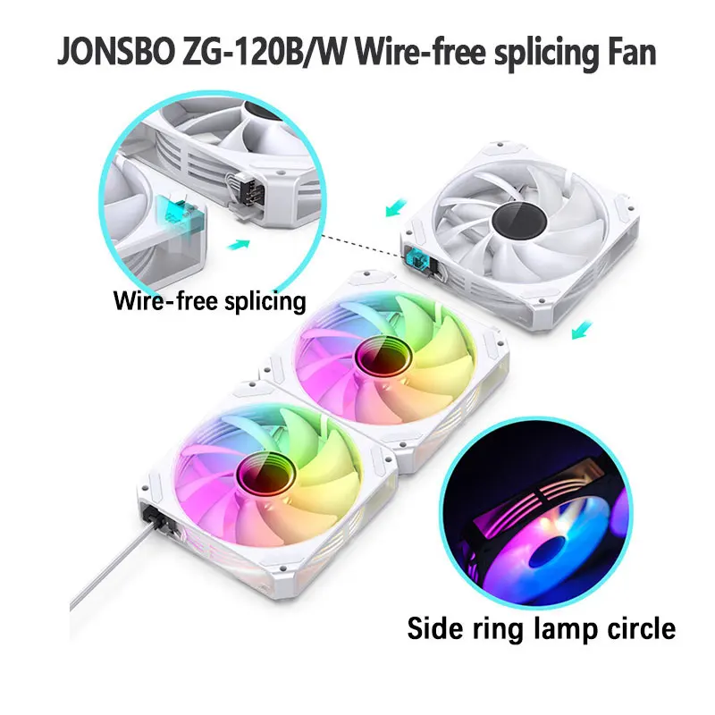 

JONSBO ZG-120B/W Wire-free splicing Fan 12CM ARGB 4pin PWM temperature control apply to PC Case fan AIO cooling liquid cooling