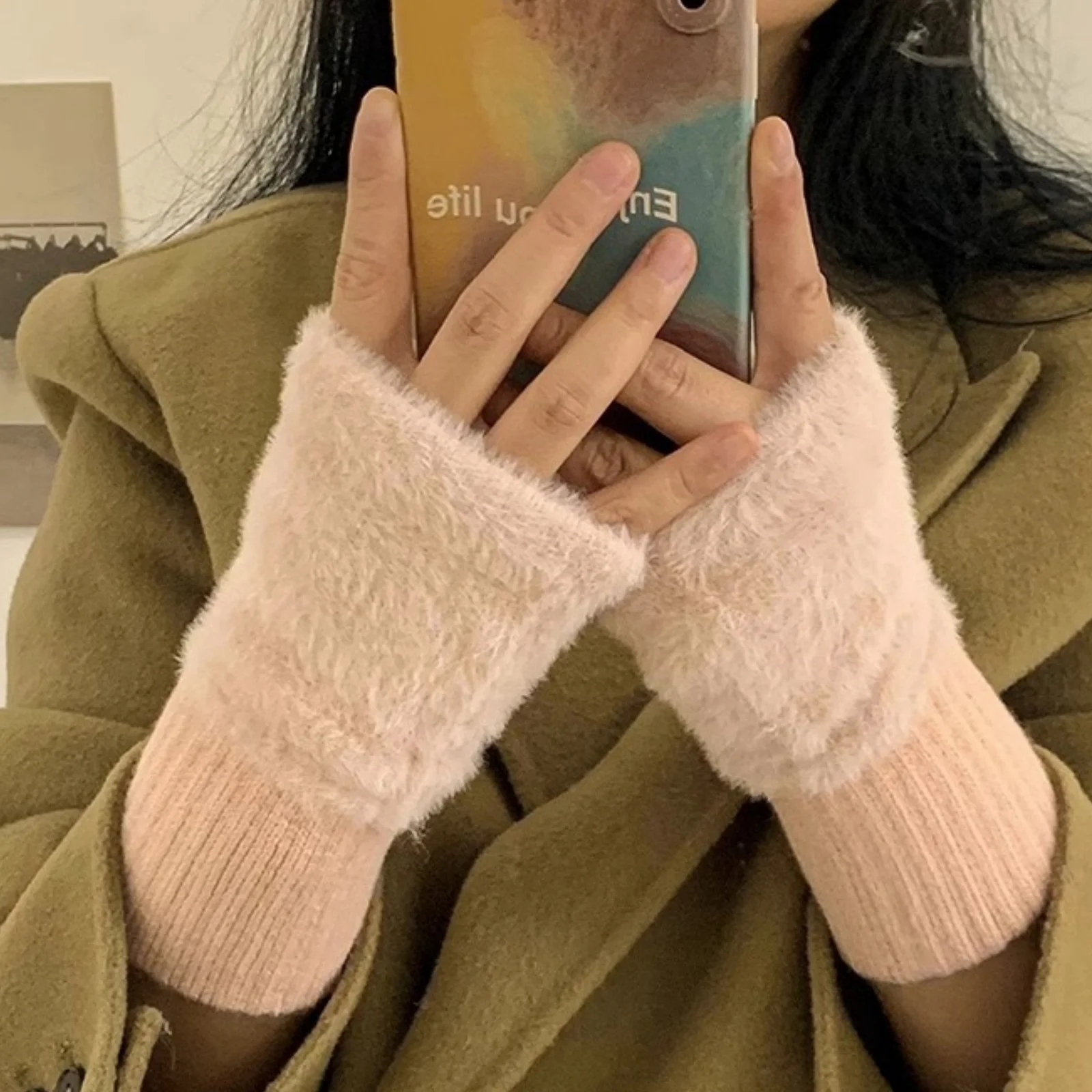 2PCS Winter Fuzzy Fingerless Gloves, Soft Knit Fur Wrist Warmers,Multi-Color Women's Hand Accessories,Cozy Cold Weather Gloves