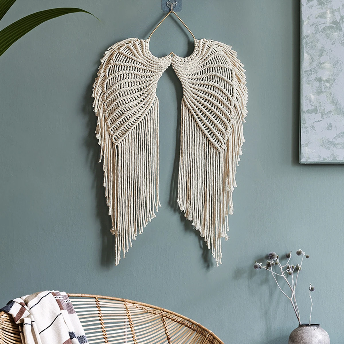 Angel Wing Hanging Tapestry Cotton Angel Wings Tapestry with Long Tassels Woven Macrame Wall Hanging Decor