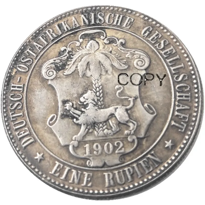 1902 Tedesco Africa Orientale 1 Moneta Rupie Guilelmus Ii Imperator Argento Placcato Copia Moneta
