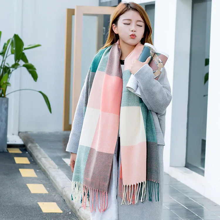 

Корейский Новый толстый теплый зимний шарф, женская мягкая шаль из пашмины, женские шарфы с кисточками, хиджабы, вязаное одеяло из фуляра