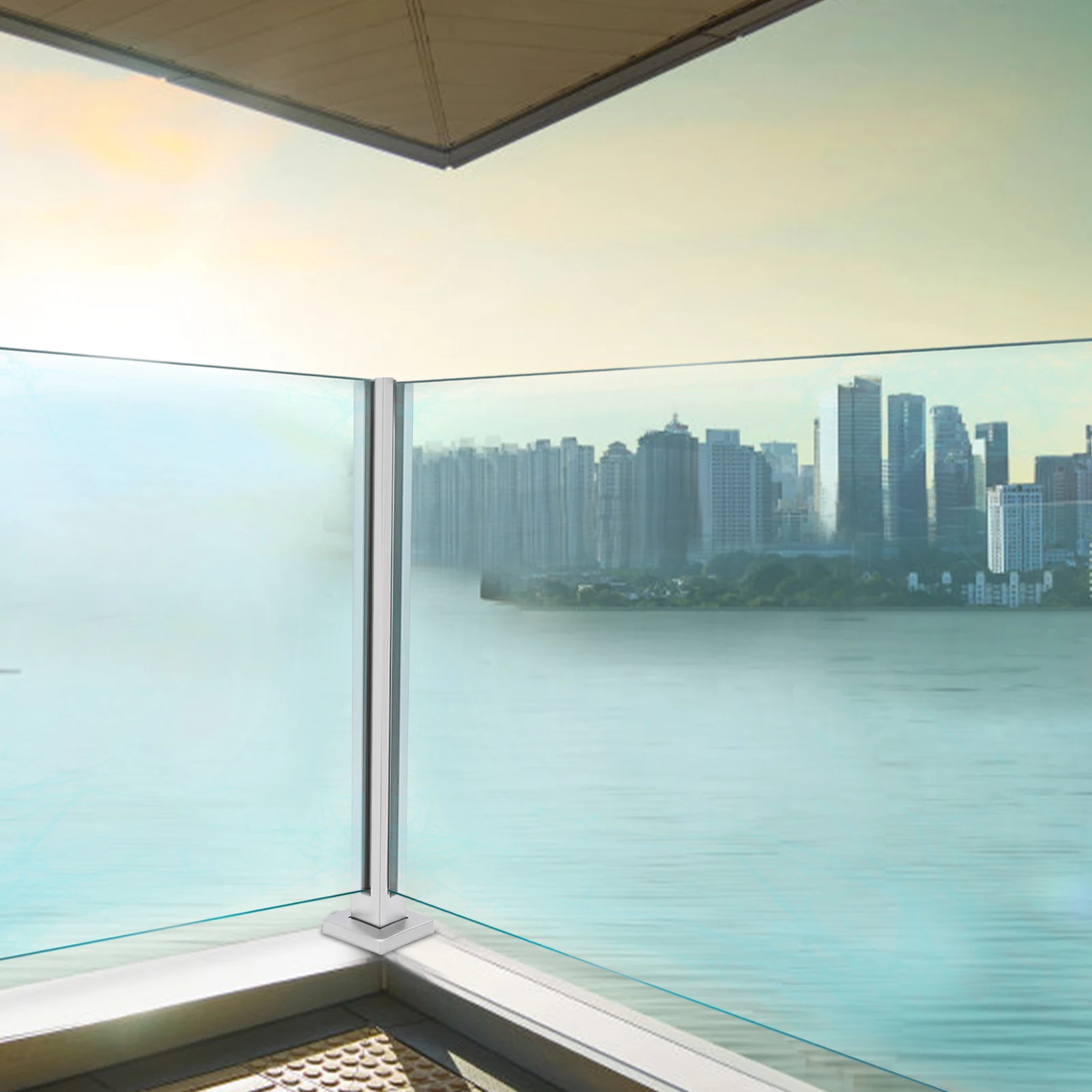 Glass Railing Post, Balustrade for Balcony Deck Stairs, Can Add Handrail Version(Corner Post)