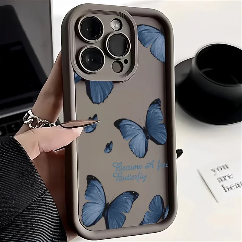 thumbnail image 1 of Funda de silicona con diseño de mariposa retro para iPhone 16, 15, 14 Pro Max Plus, 11, 12, 13 Pro, XS, 7, 8 Plus, SE, 2, X, XR, a prueba de golpes, 1 of 5