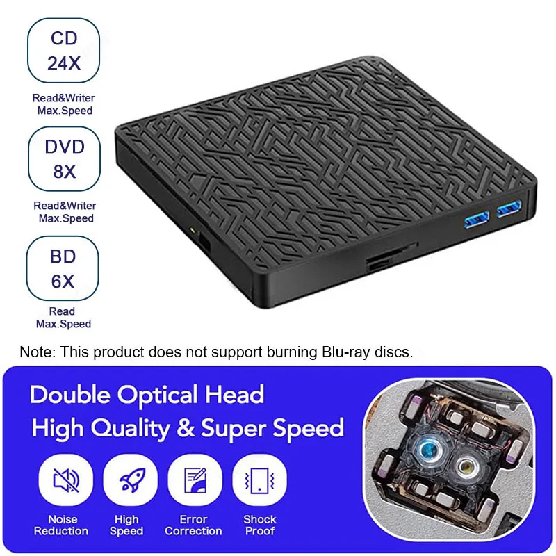 외장 블루레이 광학 드라이브, 휴대용 CD DVD + RW 플레이어 라이터, 노트북 PC 윈도우 11 10 맥용 3D BD 콤보 버너